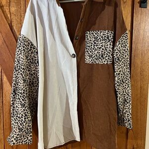 SHEIN Brown and Cream Women’s Shacket with Leopard Print
